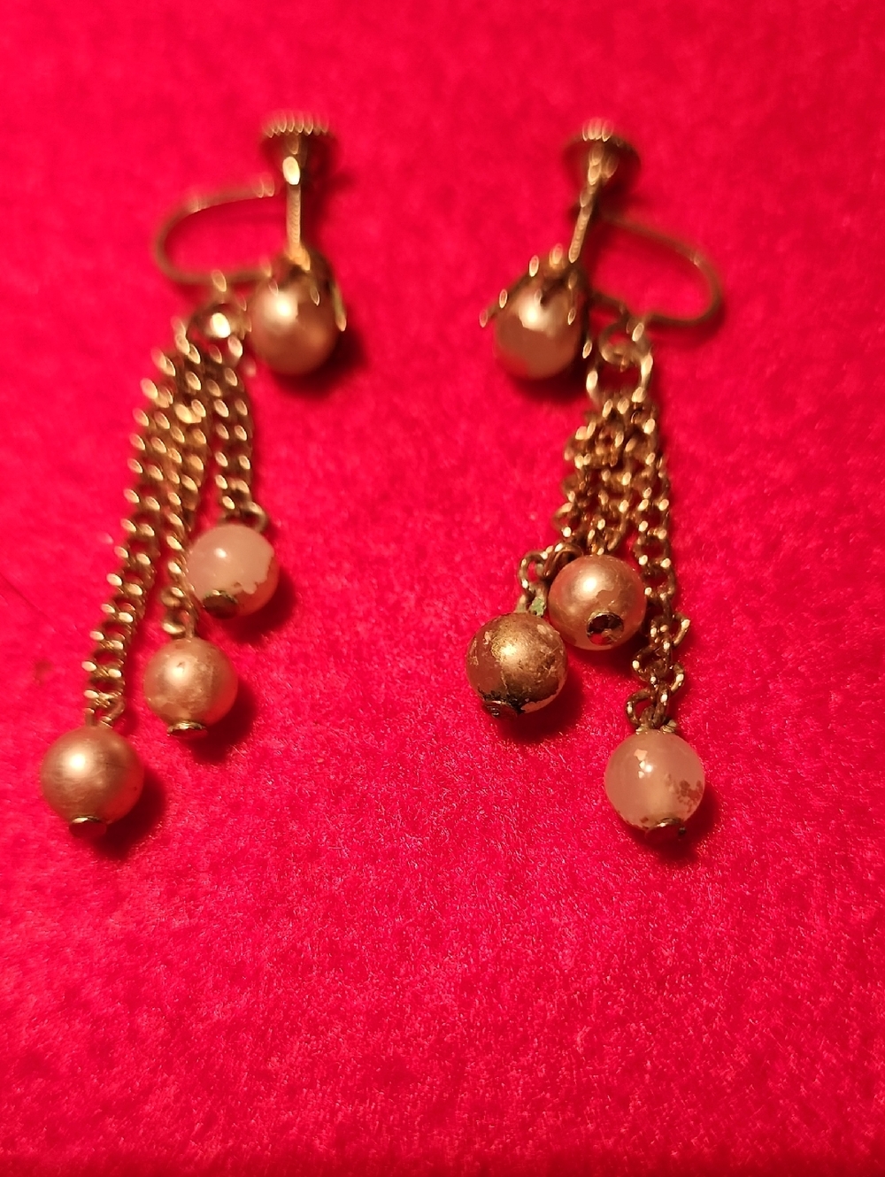 Gold-Tone Dangle Pearl Chain Earrings.  Brand CORO